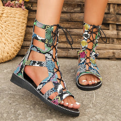 Sandals Summer Platform Shoes Women Lace Up Flats Sandals Women Luxury Designer Sandals Leather Retro Shoes Outdoor Sandalias