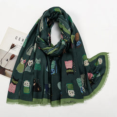 Fashion Printed Cat Fringed Shawls Women Cotton Viscose Muffler Travel Sun Protection Scarf Animal Printed Scarf 180*85cm