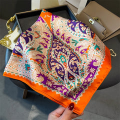 Luxury 2024 Silk Print Hair Scarf Women Floral Kerchief Neck Tie Hand Wrist Foulard Shawl Wraps Head Hijab Bandana Echarpe
