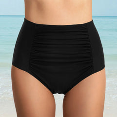 High Waist Ruched Bikini Bottoms Women Tummy Control Swimsuit Briefs Pants Solid Beachwear Spandex 2024Beach Style Summer