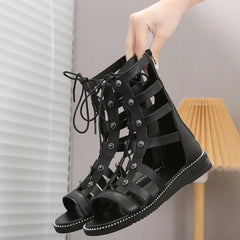 Sandals Summer Platform Shoes Women Lace Up Flats Sandals Women Luxury Designer Sandals Leather Retro Shoes Outdoor Sandalias
