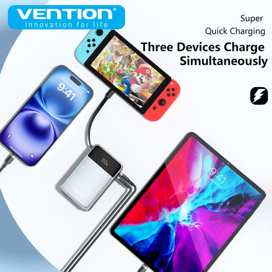 G Creator Vention 20,000mAh 65W PD Power Bank Fast USB-C Laptop &amp; Phone Charger with Built-In Cable