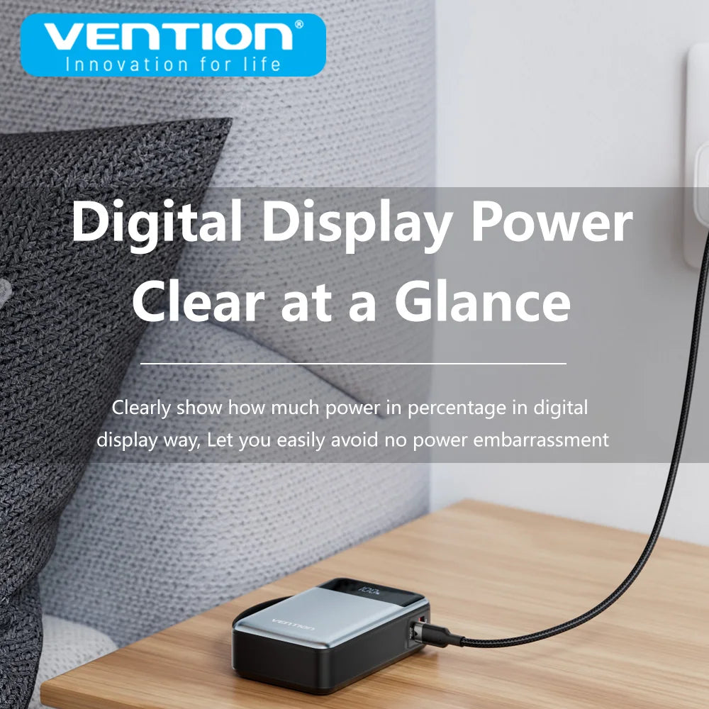 G Creator Vention 20,000mAh 65W PD Power Bank Fast USB-C Laptop &amp; Phone Charger with Built-In Cable