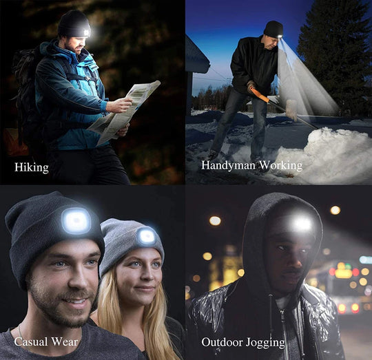 G Active Rechargeable LED Beanie Hat Knit Winter Cap with Removable USB Headlamp