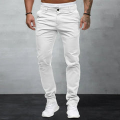 Men Pants Mid Waist Solid Color Thin Zipper Button Closure Pockets Slim Fit Casual Ankle Length Pencil Pants Soft Breathable