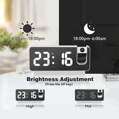 360° Projection Digital Alarm Clock LED Electronic Table Watch Clock Bedside Desk Clock Temperature Date Display Snooze Model
