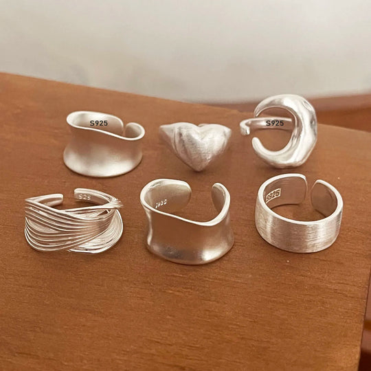 G Style 925 Sterling Silver Moon Ring Set Minimalist Couple Bands for Women