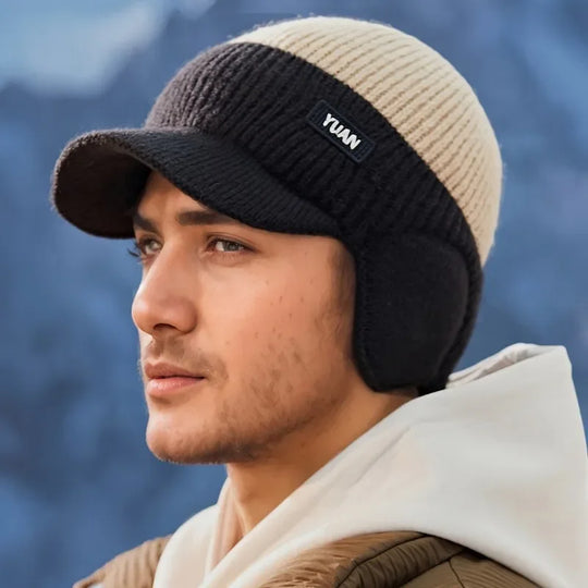 G Style Dual-Tone Knit Baseball Cap Warm Dad Hat with Ear Protection for Outdoor Wear