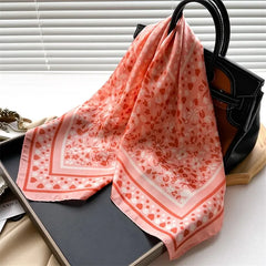 Luxury Print Silk Feeling Square Scarf Women Spring Neck Tie Shawl Wraps Female 70cm Hair Hand Wrist Headkercheif Hijab Bandana