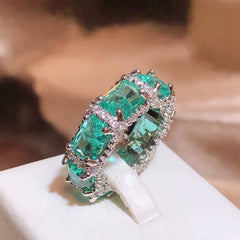 925 Silver Plated Paraiba Zircon Jewelry Heavy Industry Inlaid Aquamarine Topaz Ring Women's Party Wedding Rings