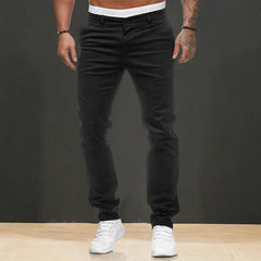 Men Pants Mid Waist Solid Color Thin Zipper Button Closure Pockets Slim Fit Casual Ankle Length Pencil Pants Soft Breathable