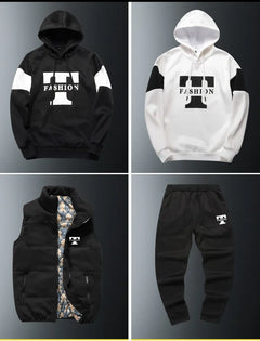 3 Pieces Set Hoodies+Vest+Pants Casual Men's Track Suit Clothing Coats Winter Thick Warm Tracksuit for Men Printed Mens Set Vest