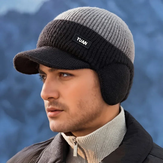 G Style Dual-Tone Knit Baseball Cap Warm Dad Hat with Ear Protection for Outdoor Wear