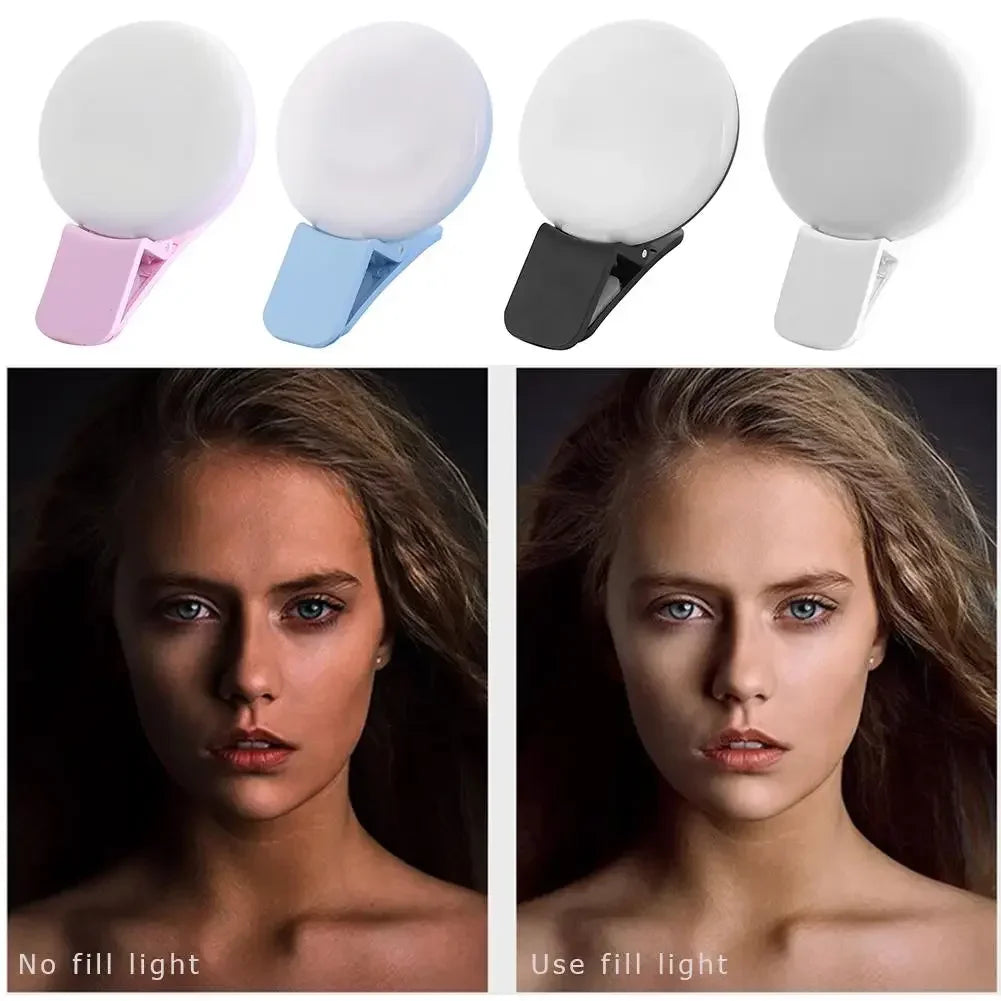 G Creator Portable LED Selfie Ring Light Clip Rechargeable Phone Light with 3 Brightness Levels