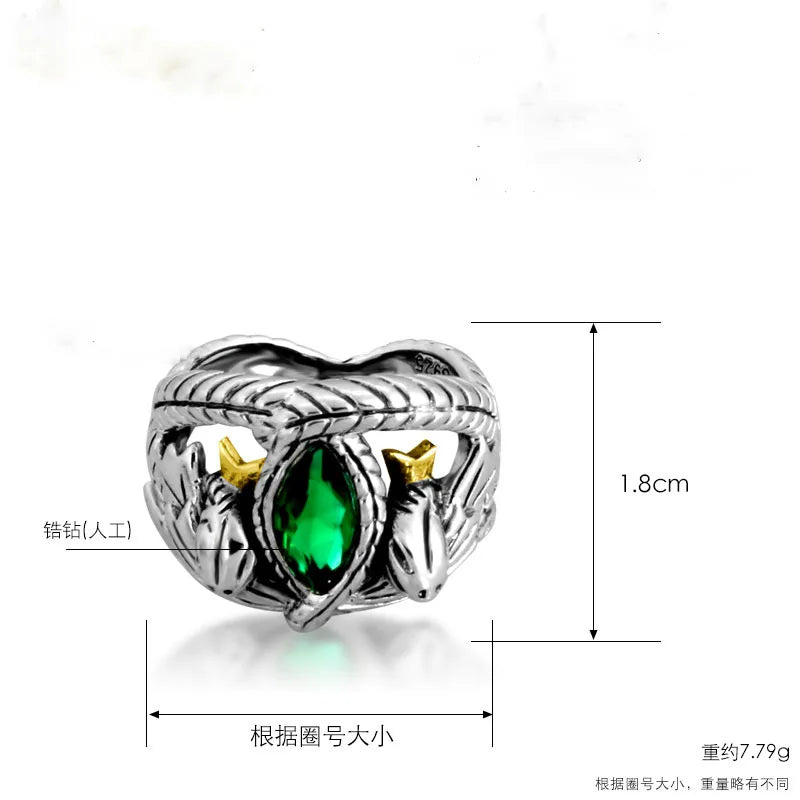 G Style Fantasy Green Crystal Ring Vintage Unisex Statement Fashion Jewelry