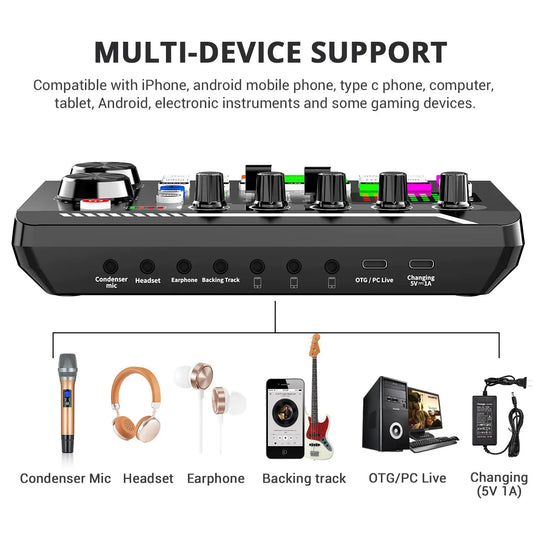 G-Mix F998 Podcast Equipment Bundle Bluetooth Sound Card &amp; Professional Microphone Kit