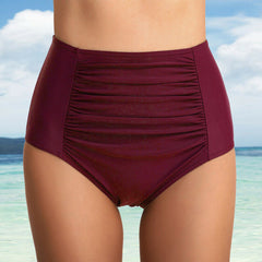 High Waist Ruched Bikini Bottoms Women Tummy Control Swimsuit Briefs Pants Solid Beachwear Spandex 2024Beach Style Summer
