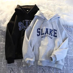 Couple Hooded Velvet Sweater Letter Printed Casual Sweater Korean Edition Minimalist Harajuku Style Autumn/Winter 2024