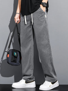 2024 Spring/Summer New Soft Lyocell Fabric Men's Jeans Thin Loose Straight Leg PantsDrawstring Elastic Waist Korean casual pants