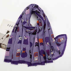 Fashion Printed Cat Fringed Shawls Women Cotton Viscose Muffler Travel Sun Protection Scarf Animal Printed Scarf 180*85cm