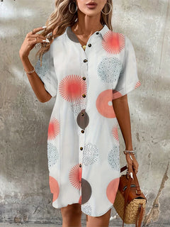 2024 New Summer Everyday Casual Women's Short-sleeved Shirt Dress Urban Fashion Single-breasted Dress 3D Printed Elegant Dress