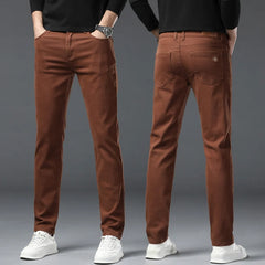 Men's Casual Stretch Skinny Jeans New Elastic Yellow Pink Red Slim Male Clothing Solid Color Simple Business Denim Trousers