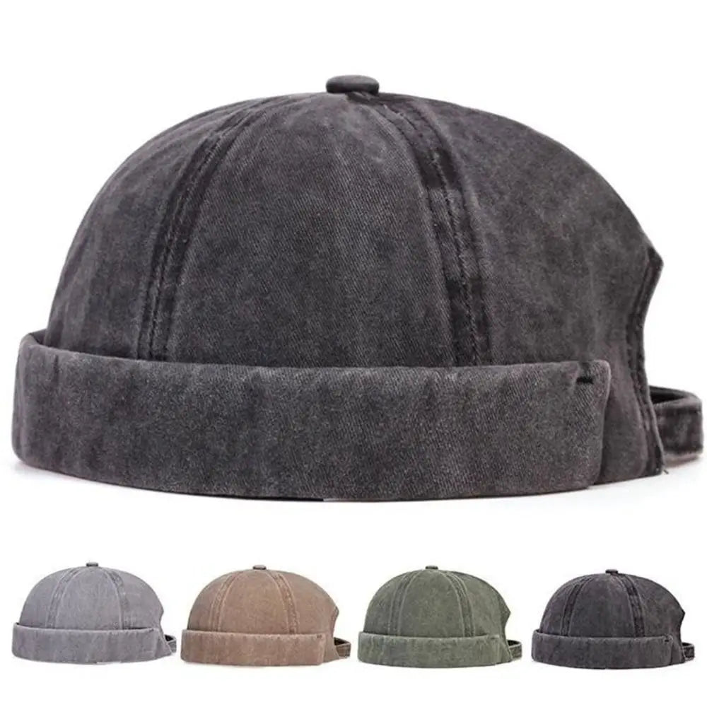 G Style Washed Denim Brimless Cap Vintage Cotton Skull Cap for Men