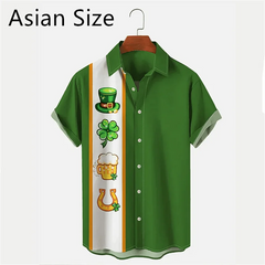 2025 New 3D Printed St. Patrick's Day Shirts Fashion Summer Short Sleeve Lapel Button Mens Shirt Casual Oversized Blouse Tops