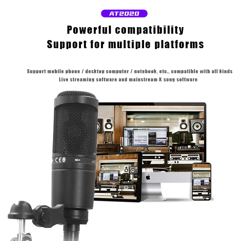 G Creator AT2020 Cardioid Condenser Microphone Large-Diaphragm Studio Mic for Podcasting, Streaming &amp; Recording