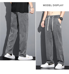 2024 Spring/Summer New Soft Lyocell Fabric Men's Jeans Thin Loose Straight Leg PantsDrawstring Elastic Waist Korean casual pants