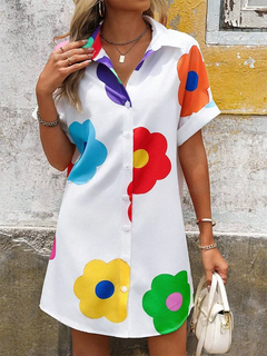 2024 New Summer Everyday Casual Women's Short-sleeved Shirt Dress Urban Fashion Single-breasted Dress 3D Printed Elegant Dress