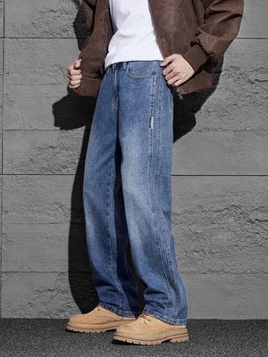 G Style Men's Vintage Baggy Jeans Wide-Leg Streetwear Denim Pants