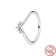 New Hot 925 Silver Crown Sparkling Rings Sun Moon Celestial Wishbone Women's Set Ring Wedding Diy Charm Luxury DIY Jewelry Gift