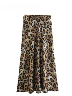 Mooyufon 2024 Women Fashion Leopard Print Skirt Vintage High Waist Midi Skirts Elegant Women Summer Casual Streetwear Skirt