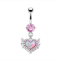 1PCS Pink Crown Belly Button Rings Jewelry Stainless Steel Heart Navel Piercing Barbell Crystal Cute Belly Rings For Women Girls