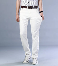 2023 New  Autumn Wine Red Jeans Men Fashion Casual Classic Style Business Straight Fit Soft Trousers Male Advanced Pants