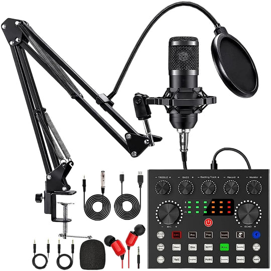 G-Mix BM800 Podcast Microphone Bundle V8 Sound Card &amp; Metal Shock Mount Recording Kit