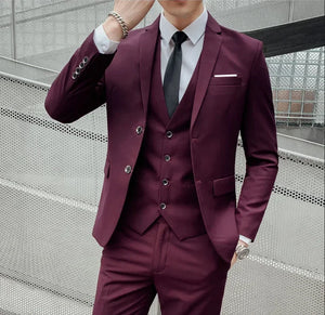 G Style Men's 3-Piece Business Suit  Slim Fit Blazer, Vest & Trousers for Weddings & Formal Events