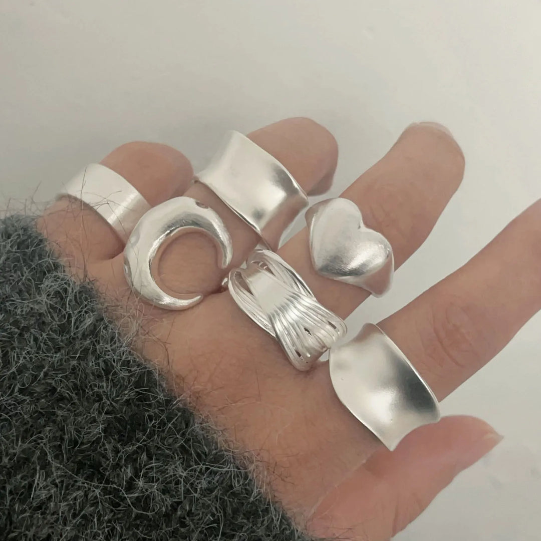 G Style 925 Sterling Silver Moon Ring Set Minimalist Couple Bands for Women