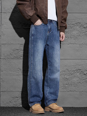 G Style Men's Vintage Baggy Jeans Wide-Leg Streetwear Denim Pants