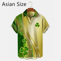 2025 New 3D Printed St. Patrick's Day Shirts Fashion Summer Short Sleeve Lapel Button Mens Shirt Casual Oversized Blouse Tops