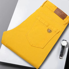 Men's Casual Stretch Skinny Jeans New Elastic Yellow Pink Red Slim Male Clothing Solid Color Simple Business Denim Trousers