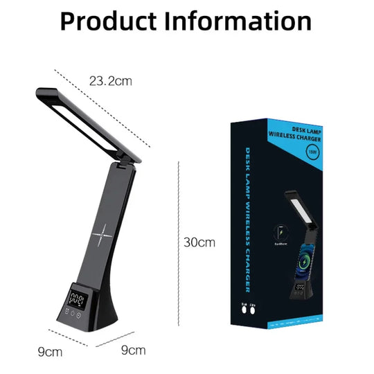 G Workspace LED Desk Lamp with Wireless Charger USB Powered Dimmable Light with Digital Clock &amp; Alarm