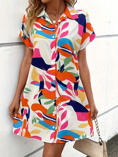 2024 New Summer Everyday Casual Women's Short-sleeved Shirt Dress Urban Fashion Single-breasted Dress 3D Printed Elegant Dress