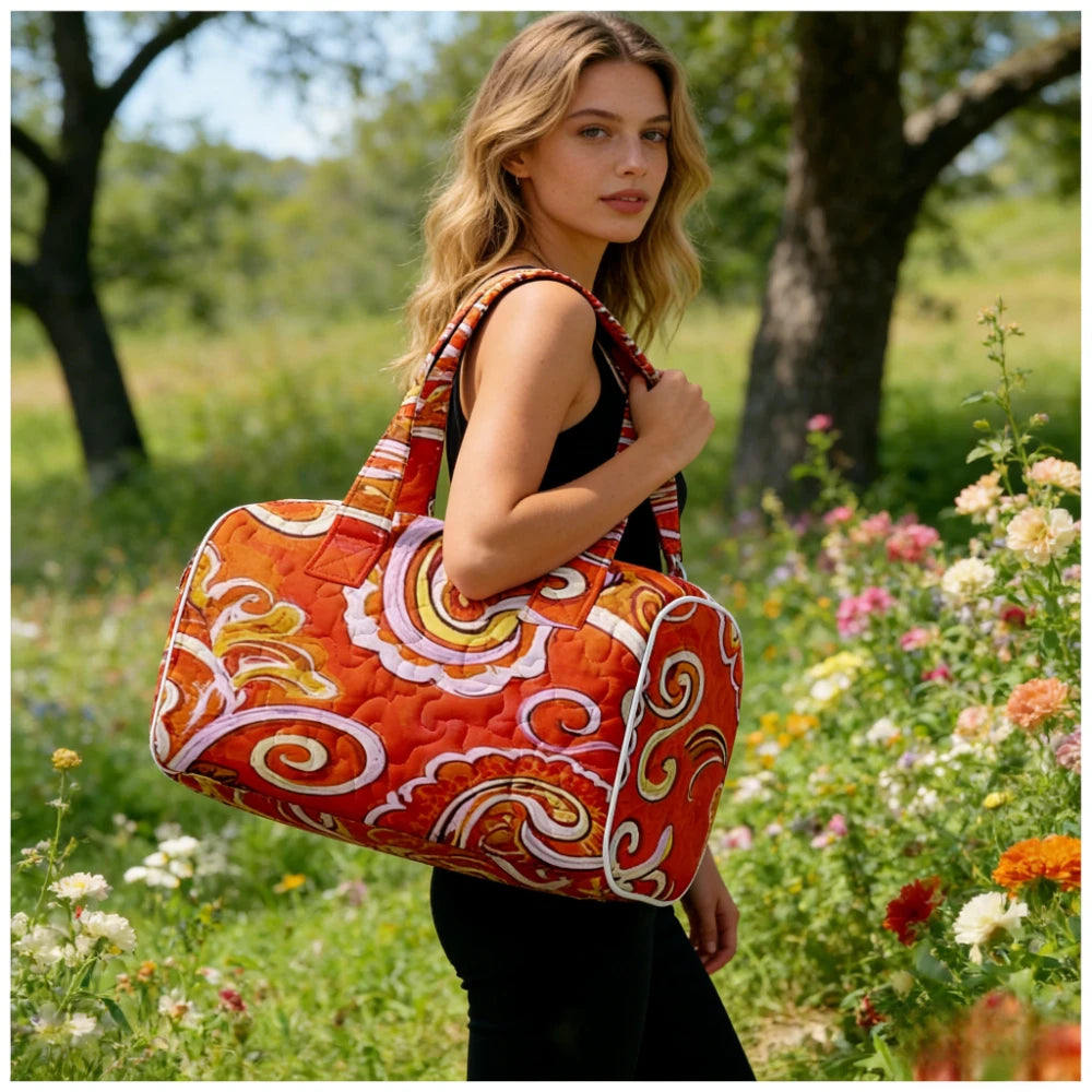 G Travel Quilted Tote Bag Large Paisley Print Shoulder Handbag for Travel & Everyday Use