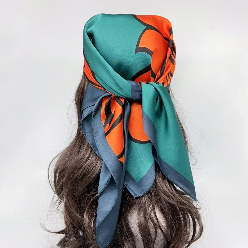 Luxury Brand 2024 Square Scarf Women Cat Neck Hair Tie Band Beach Hijab Kerchief Head Headbands Bandana Female Foulard 70cm