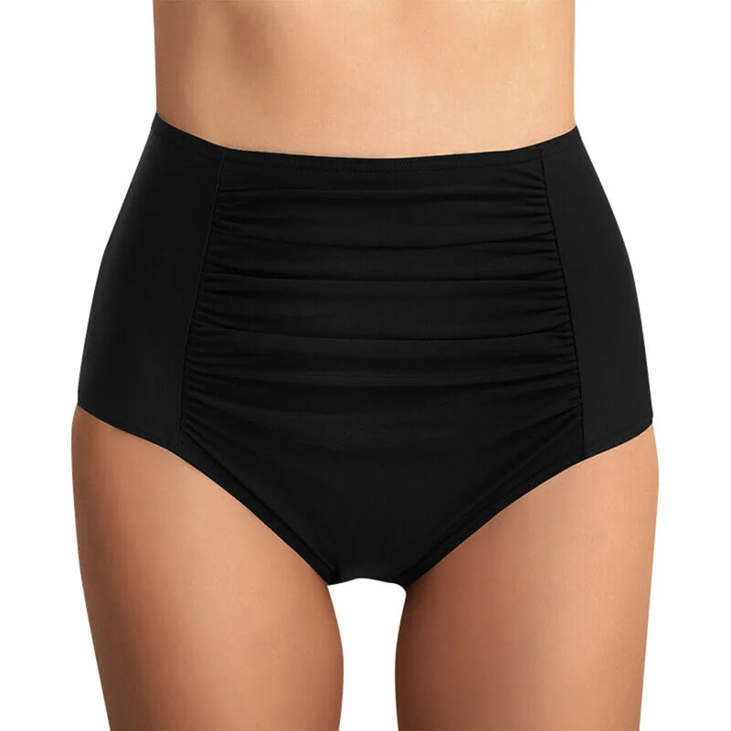 High Waist Ruched Bikini Bottoms Women Tummy Control Swimsuit Briefs Pants Solid Beachwear Spandex 2024Beach Style Summer