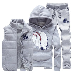 3 Pieces Set Hoodies+Vest+Pants Casual Men's Track Suit Clothing Coats Winter Thick Warm Tracksuit for Men Printed Mens Set Vest