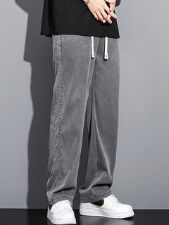 2024 Spring/Summer New Soft Lyocell Fabric Men's Jeans Thin Loose Straight Leg PantsDrawstring Elastic Waist Korean casual pants