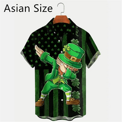 2025 New 3D Printed St. Patrick's Day Shirts Fashion Summer Short Sleeve Lapel Button Mens Shirt Casual Oversized Blouse Tops
